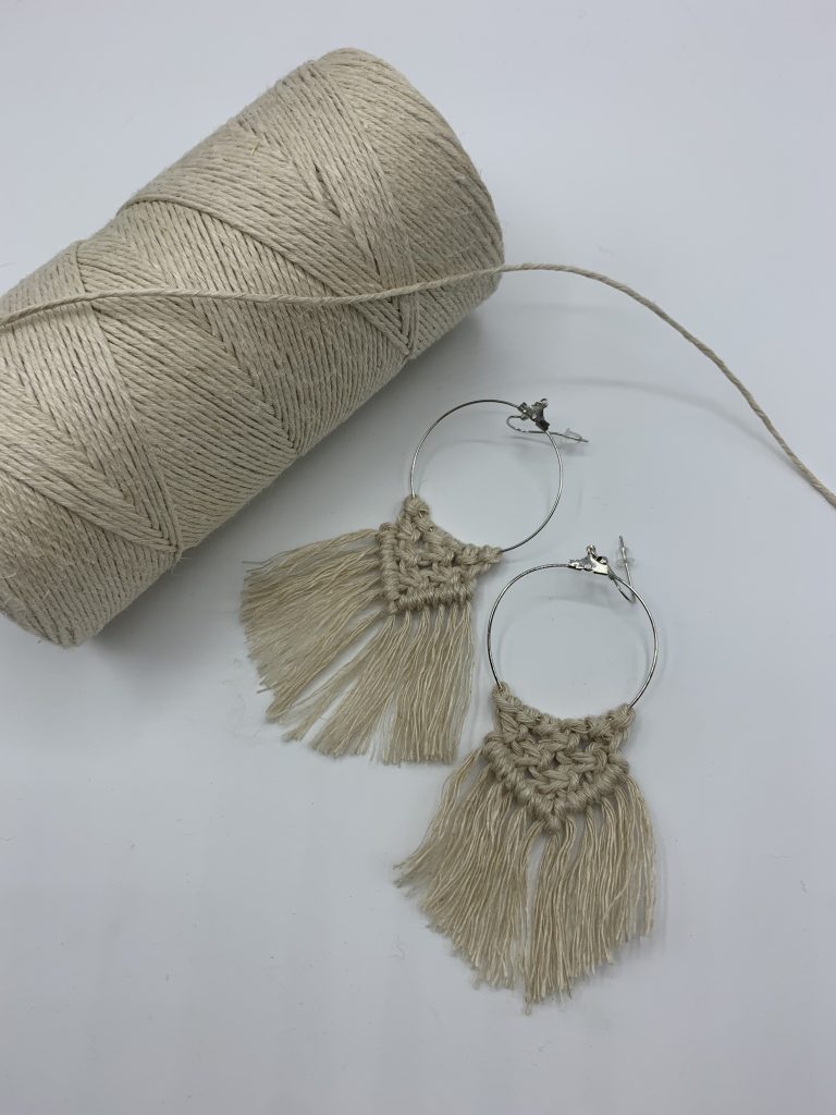 Hemp Macrame Hoop Earrings