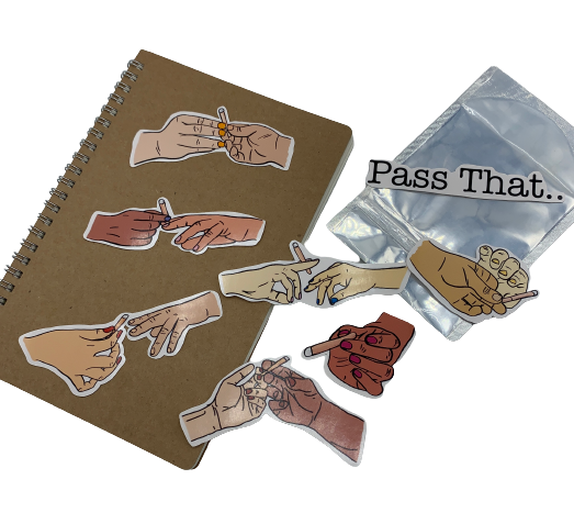 Pass That Joint – 7 Stickers (“Pass That” & 6 with hands with a joint)
